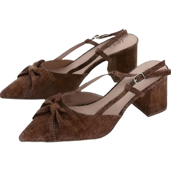 Journee Collection Brown Pointed Slingback Pumps Bow 9.5W